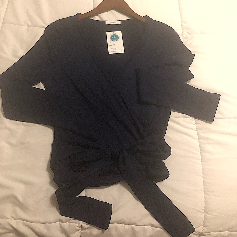 NWT Cherish size medium navy wrap top